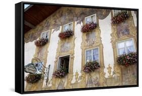 Decorated Buildings, Mittenwald, Bavaria (Bayern), Germany-Gary Cook-Framed Stretched Canvas