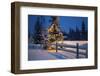 Decorated Christmas Tree Along Snow-Covered Fence Rail Night Anchorage, Southcentral Alaska Winter-Design Pics-Framed Photographic Print