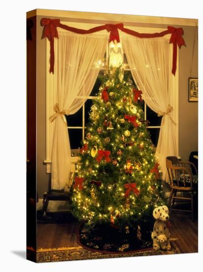 Decorated Christmas Tree Displays in Window, Oregon, USA-Steve Terrill-Stretched Canvas