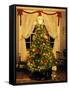 Decorated Christmas Tree Displays in Window, Oregon, USA-Steve Terrill-Framed Stretched Canvas