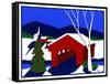 Decorated Christmas Tree Next to Covered Bridge-Crockett Collection-Framed Stretched Canvas