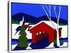 Decorated Christmas Tree Next to Covered Bridge-Crockett Collection-Stretched Canvas