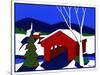 Decorated Christmas Tree Next to Covered Bridge-Crockett Collection-Stretched Canvas