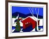 Decorated Christmas Tree Next to Covered Bridge-Crockett Collection-Framed Giclee Print