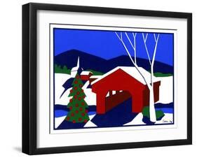 Decorated Christmas Tree Next to Covered Bridge-Crockett Collection-Framed Giclee Print