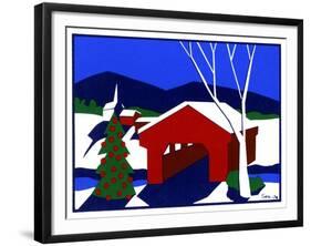 Decorated Christmas Tree Next to Covered Bridge-Crockett Collection-Framed Giclee Print