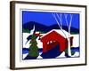 Decorated Christmas Tree Next to Covered Bridge-Crockett Collection-Framed Giclee Print