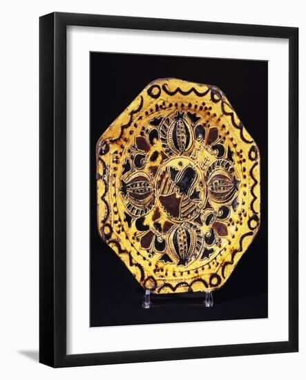 Decorated Octagonal Plate, Ceramic and Decorated with Non-Glaze Slips-null-Framed Giclee Print