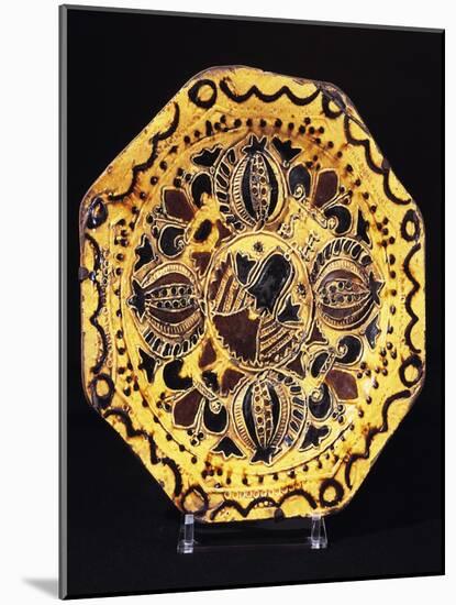 Decorated Octagonal Plate, Ceramic and Decorated with Non-Glaze Slips-null-Mounted Giclee Print