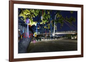 Decorated Tree of a Couple in Love in Front of Holbeinsteg, Footbridge, Frankfurt on the Main-Axel Schmies-Framed Photographic Print