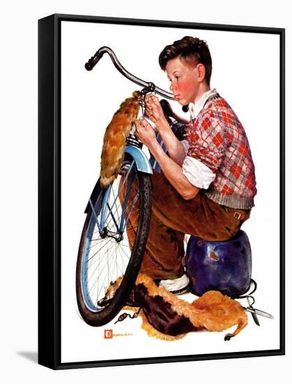 "Decorating His Bike,"March 20, 1937-Douglas Crockwell-Framed Stretched Canvas