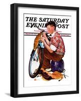 "Decorating His Bike," Saturday Evening Post Cover, March 20, 1937-Douglas Crockwell-Framed Giclee Print