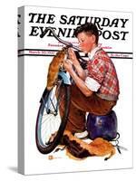 "Decorating His Bike," Saturday Evening Post Cover, March 20, 1937-Douglas Crockwell-Stretched Canvas