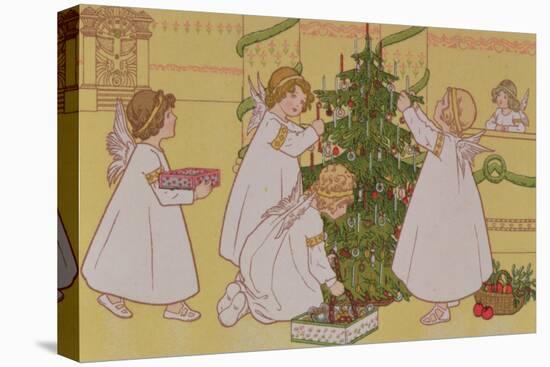 Decorating the Christmas Tree, Victorian Postcard-null-Stretched Canvas