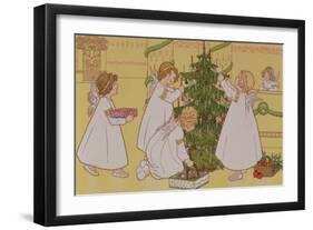 Decorating the Christmas Tree, Victorian Postcard-null-Framed Giclee Print