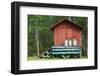 Decoration with Milk Canisters in Front of Small Barn in Finnish Lapland.-Claudine Van Massenhove-Framed Photographic Print