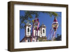 Decorations for Festival with Our Lady of Conceicao de Antonio Dias Church, UNESCO Site, Brazil-Ian Trower-Framed Photographic Print