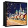 Decorations for New Year and Holidays. Christmas Balls on Tree Branches near to St. Basil's Cathedr-Mikhail St-Framed Stretched Canvas