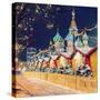 Decorations for New Year and Holidays. Christmas Balls on Tree Branches near to St. Basil's Cathedr-Mikhail St-Stretched Canvas