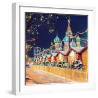 Decorations for New Year and Holidays. Christmas Balls on Tree Branches near to St. Basil's Cathedr-Mikhail St-Framed Photographic Print