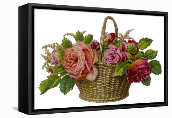 Decorative Arrangement of Roses in Wicker Basket-null-Framed Stretched Canvas