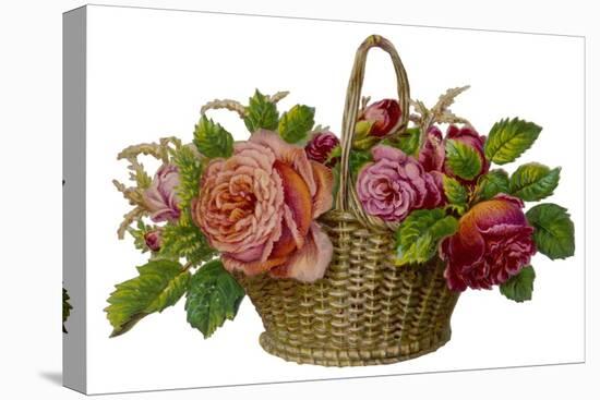 Decorative Arrangement of Roses in Wicker Basket-null-Stretched Canvas