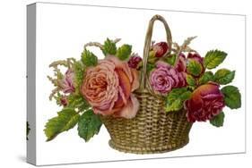 Decorative Arrangement of Roses in Wicker Basket-null-Stretched Canvas