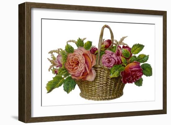 Decorative Arrangement of Roses in Wicker Basket-null-Framed Art Print