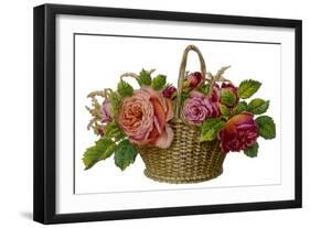 Decorative Arrangement of Roses in Wicker Basket-null-Framed Art Print