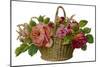 Decorative Arrangement of Roses in Wicker Basket-null-Mounted Art Print