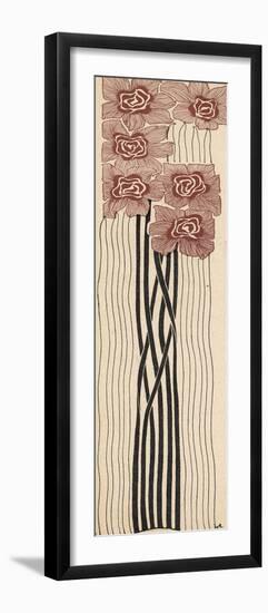 Decorative Art Nouveau Motif of Long-Stemmed Flowers in Brown and Black-Erich Kleinhempel-Framed Photographic Print