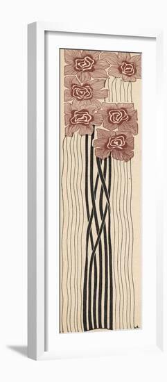 Decorative Art Nouveau Motif of Long-Stemmed Flowers in Brown and Black-Erich Kleinhempel-Framed Photographic Print