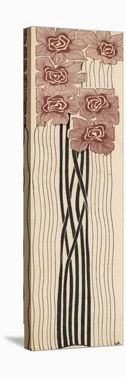 Decorative Art Nouveau Motif of Long-Stemmed Flowers in Brown and Black-Erich Kleinhempel-Stretched Canvas