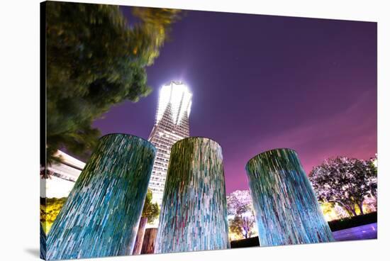 Decorative illuminated architectural design elements at Hangzhou Global Center, Hangzhou, Zhejiang,-Andreas Brandl-Stretched Canvas