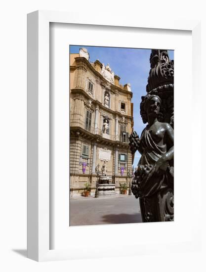 Decorative Lamp Post and Piazza Quattro Canti in Palermo, Sicily, Italy, Europe-Martin Child-Framed Photographic Print