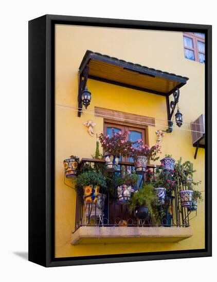 Decorative Pots on Window Balcony, Guanajuato, Mexico-Julie Eggers-Framed Stretched Canvas