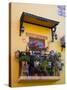 Decorative Pots on Window Balcony, Guanajuato, Mexico-Julie Eggers-Stretched Canvas