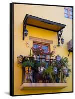 Decorative Pots on Window Balcony, Guanajuato, Mexico-Julie Eggers-Framed Stretched Canvas