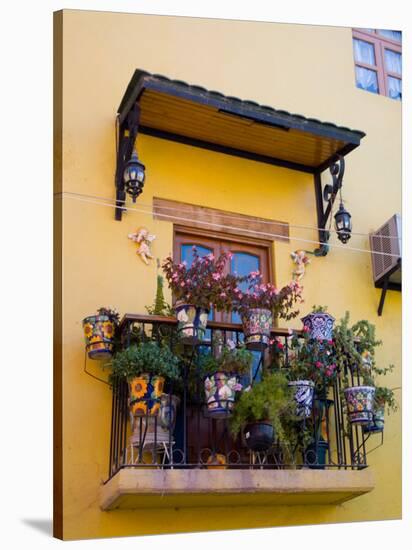 Decorative Pots on Window Balcony, Guanajuato, Mexico-Julie Eggers-Stretched Canvas