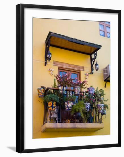 Decorative Pots on Window Balcony, Guanajuato, Mexico-Julie Eggers-Framed Photographic Print