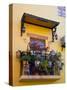 Decorative Pots on Window Balcony, Guanajuato, Mexico-Julie Eggers-Stretched Canvas
