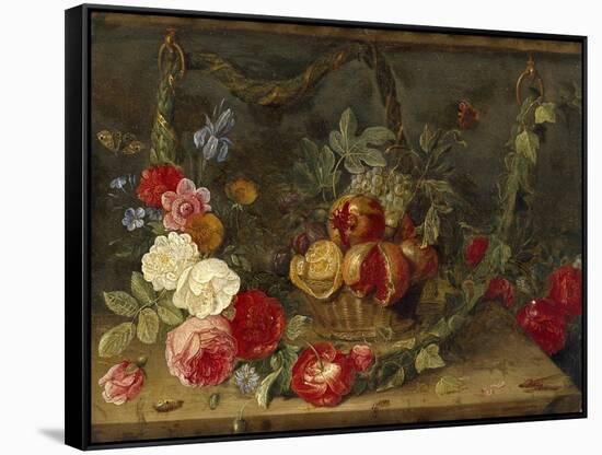 Decorative Still-Life Composition with a Basket of Fruit-Jan van Kessel the Elder-Framed Stretched Canvas