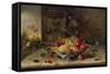 Decorative Still-Life Composition with a Porcelain Bowl, Fruit and Insects-Jan van Kessel the Elder-Framed Stretched Canvas