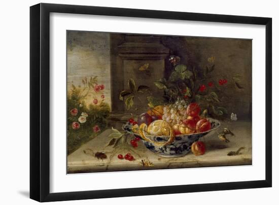 Decorative Still-Life Composition with a Porcelain Bowl, Fruit and Insects-Jan van Kessel the Elder-Framed Giclee Print