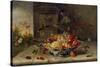 Decorative Still-Life Composition with a Porcelain Bowl, Fruit and Insects-Jan van Kessel the Elder-Stretched Canvas