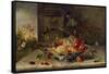 Decorative Still-Life Composition with a Porcelain Bowl, Fruit and Insects-Jan van Kessel the Elder-Framed Stretched Canvas