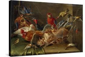 Decorative Still-Life Composition with Birds and Two Bats-Jan van Kessel the Elder-Stretched Canvas