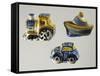 Decorative Sweet Boxes for Christening and First Communion in Shape of Locomotive, Car and Boat-null-Framed Stretched Canvas