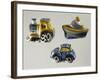 Decorative Sweet Boxes for Christening and First Communion in Shape of Locomotive, Car and Boat-null-Framed Giclee Print