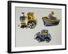 Decorative Sweet Boxes for Christening and First Communion in Shape of Locomotive, Car and Boat-null-Framed Giclee Print